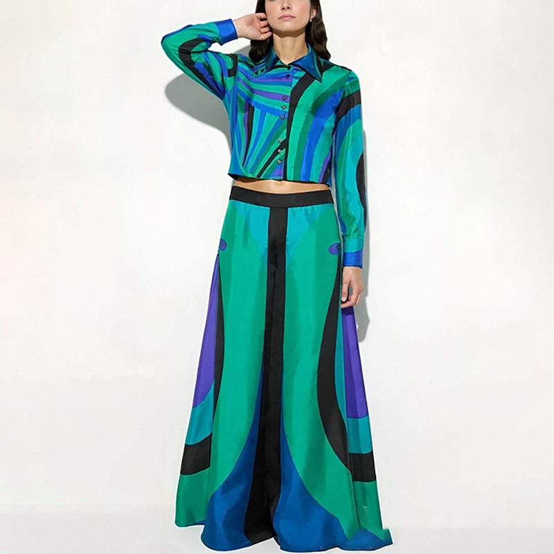 Kvinders elegante todelssæt med crop top og maxiskørter Stilla