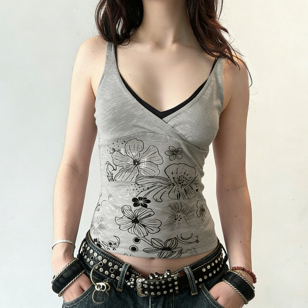 Dame Crop-Top med floralt design og spaghetti stropper Skovae