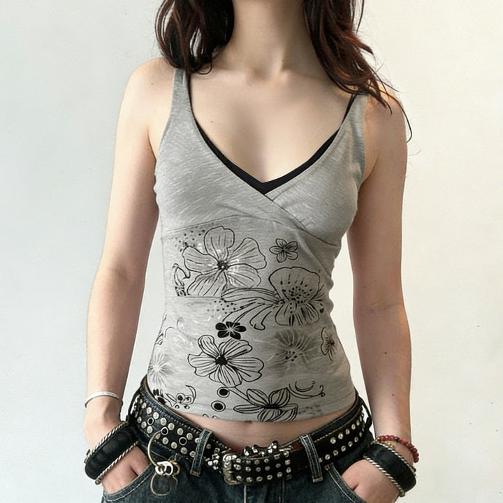 Dame Crop-Top med floralt design og spaghetti stropper Skovae