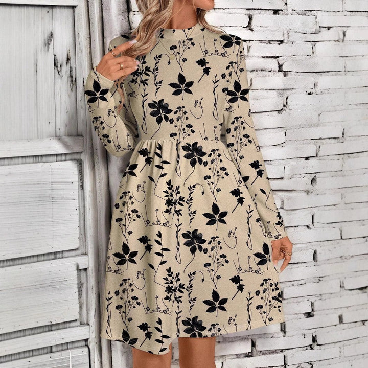 Stilla | Chic Floral Loose Rund Hals Langærmet Kjole