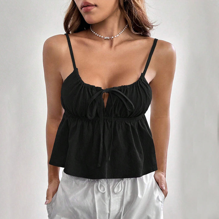 Kvinders crop top med løs pasform og dekorativ snøre detalje Stilla