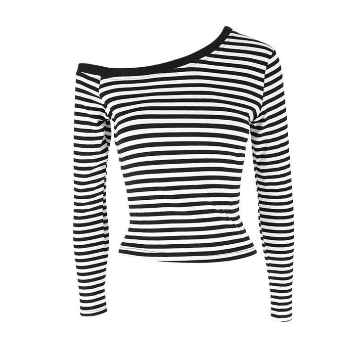 Dame Off-Shoulder Top med moderne stribemønster og tætsiddende snit Skovae
