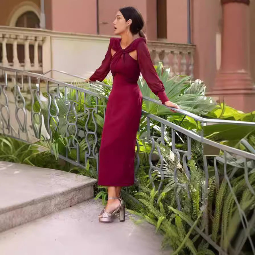 Dame Elegant Chiffonkjole med Cut-Out-detaljer Skovae