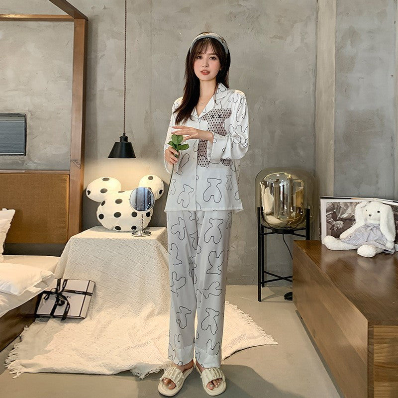 Dame Satin Pyjama-Sæt med elegant skjorte og afslappet bukser Stilla