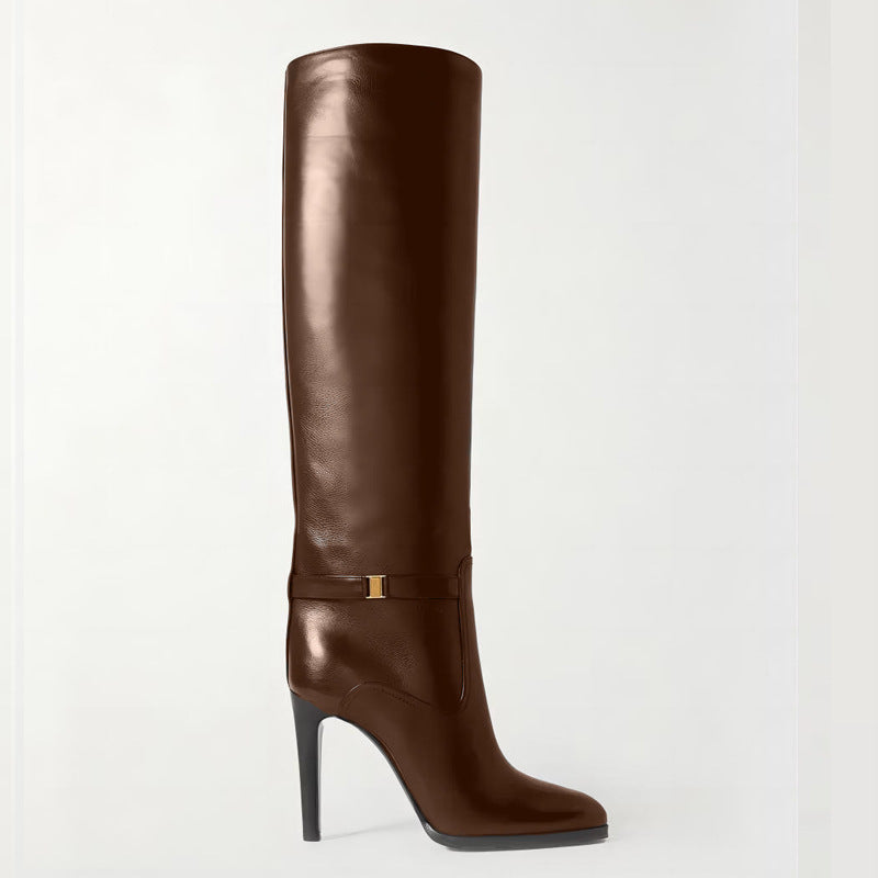 Femme Over-knæet Sues Stiletto Støvler med elegant Rem-detalje Stilla