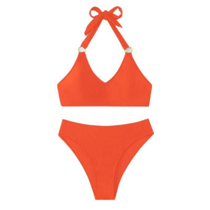 Dame triangel-bikini med moderne V-udskæring og elegante gyldne accenter Skovae