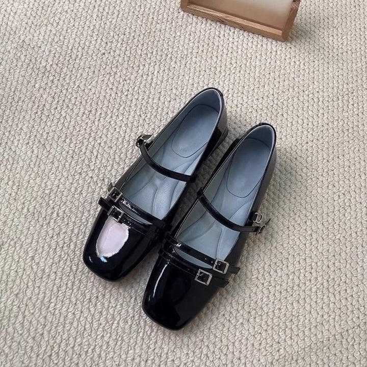 Damer Elegante Kvadrat Tå Mary Jane Ballerinas med dekorativ spænde Stilla