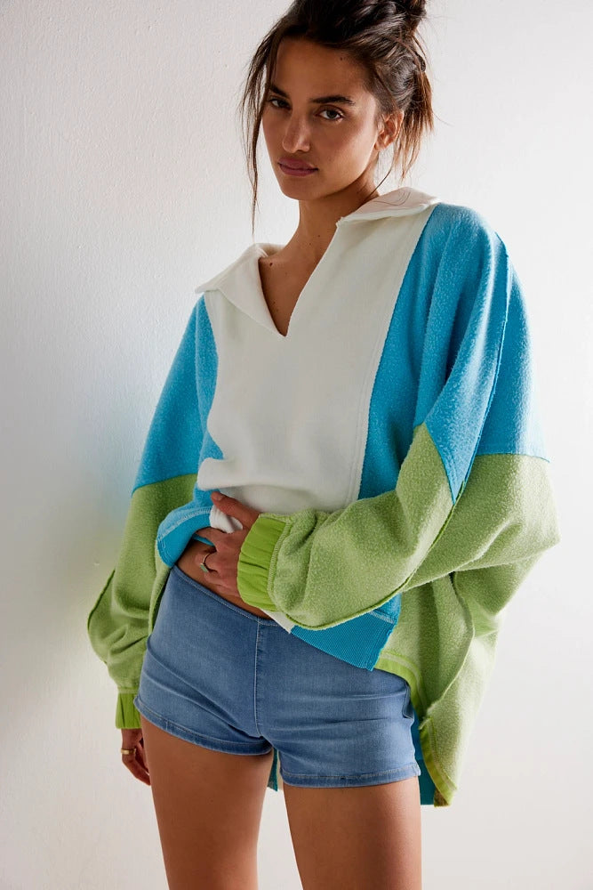 Dame Oversized Hættebluse med moderne farveblokdetaljer Stilla