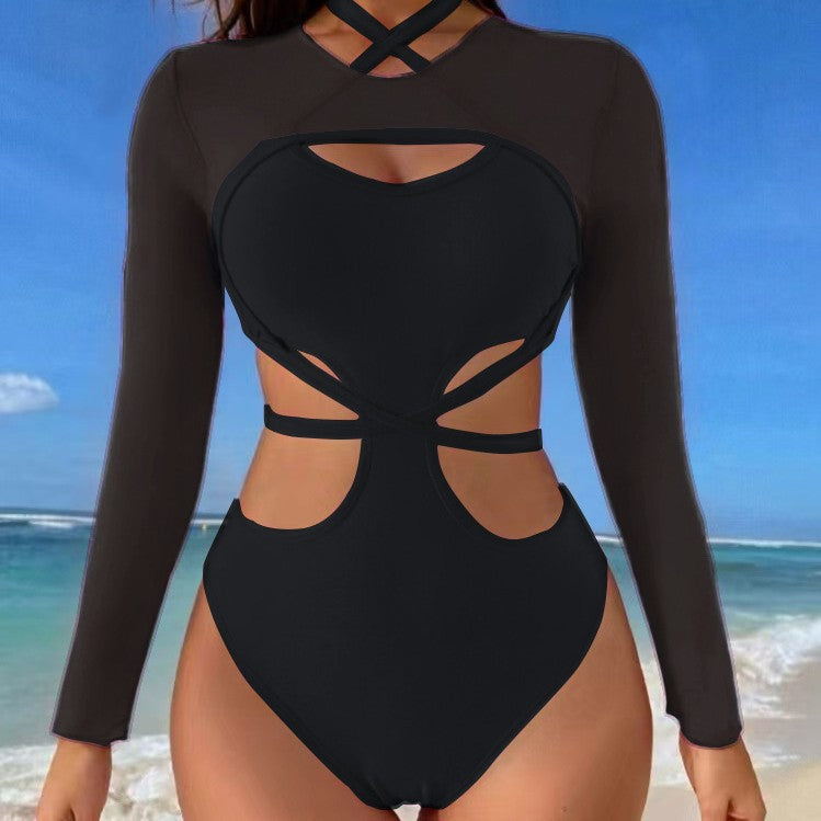 Dame Sporty Mesh Crop Top og Højt Skåret Bikini Sæt Stilla
