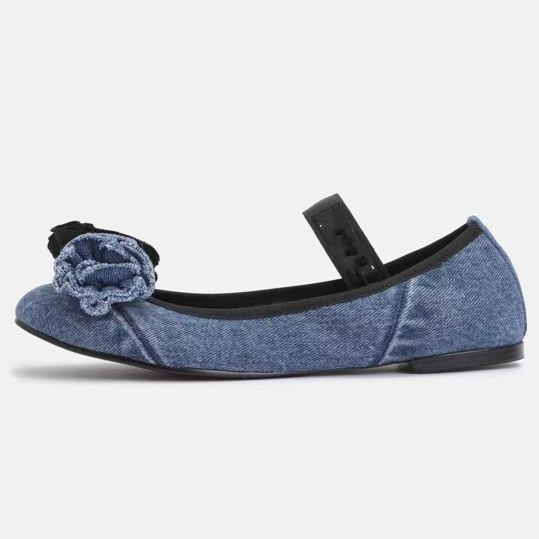 Femme Floral-Dekoreret Denim Ballerina Flats Stilla