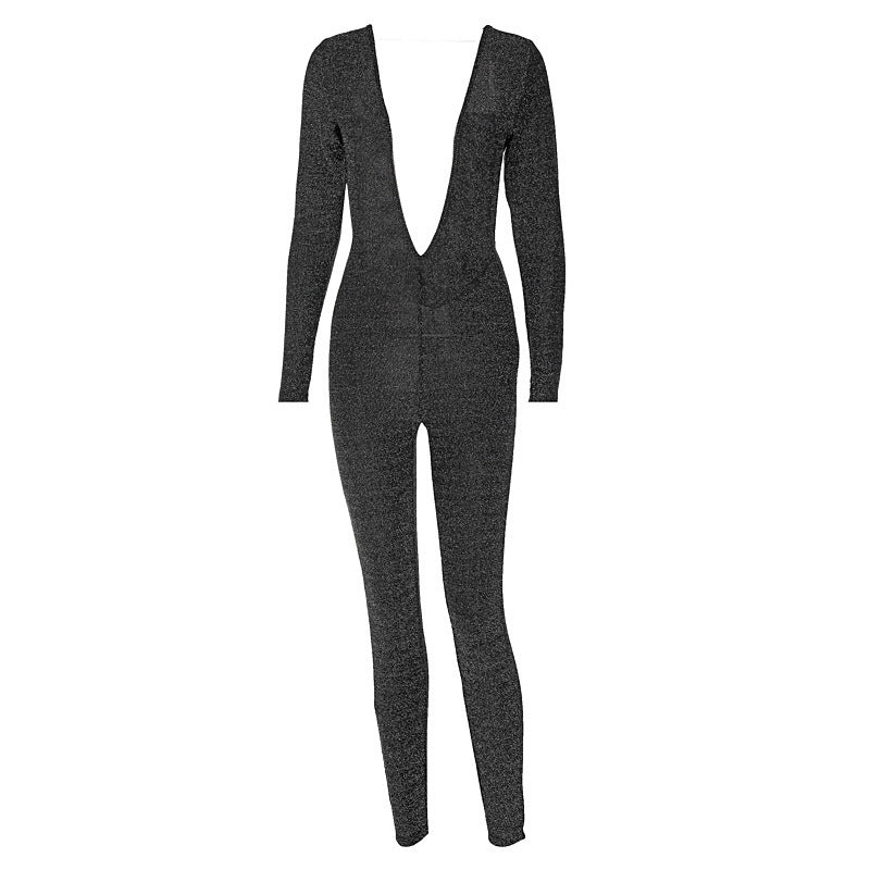 Dame jumpsuit med dyb V-udskæring og elegant, tætsiddende snit Stilla