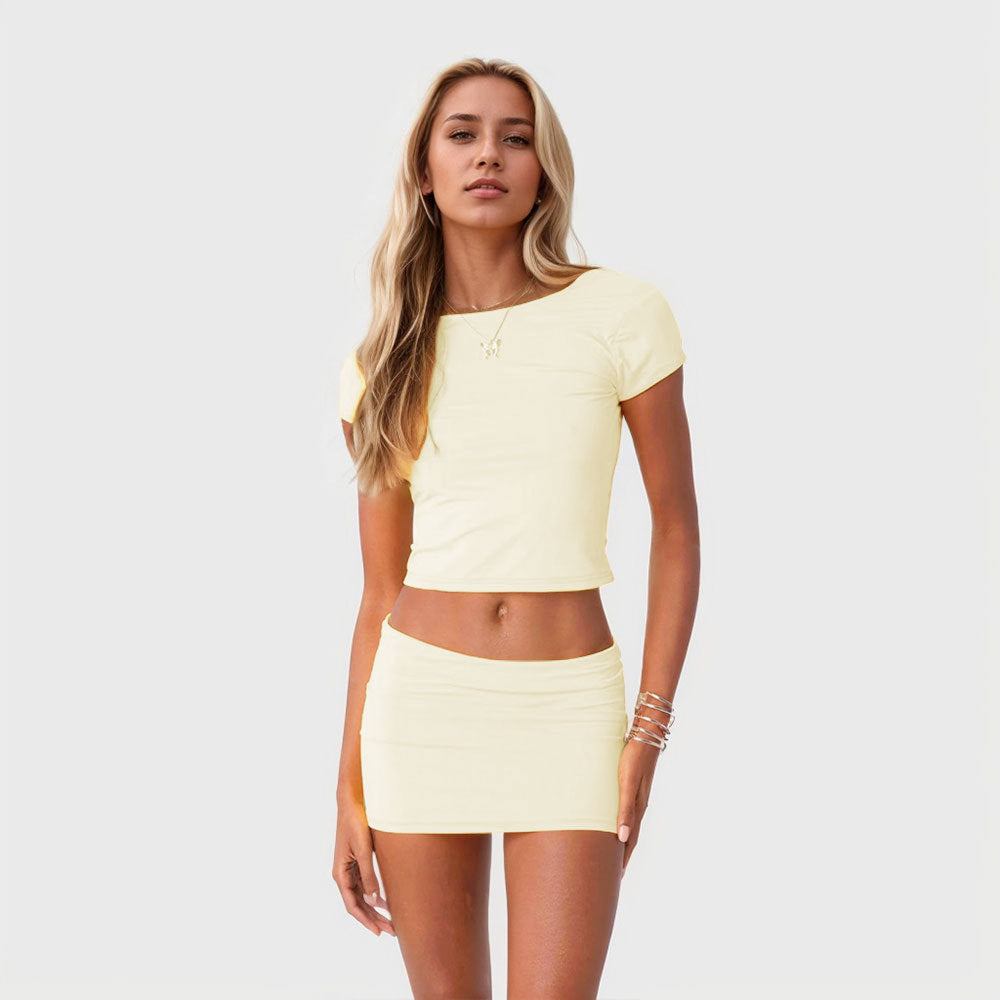 Kvinders Crop Top og Mini Skirt Sæt Stilla