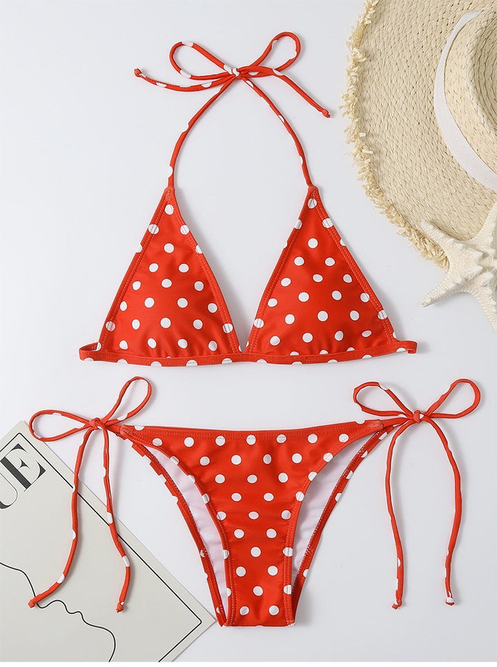 Dame Triangle-Bikini med sarte prikker og justerbare bånd Stilla
