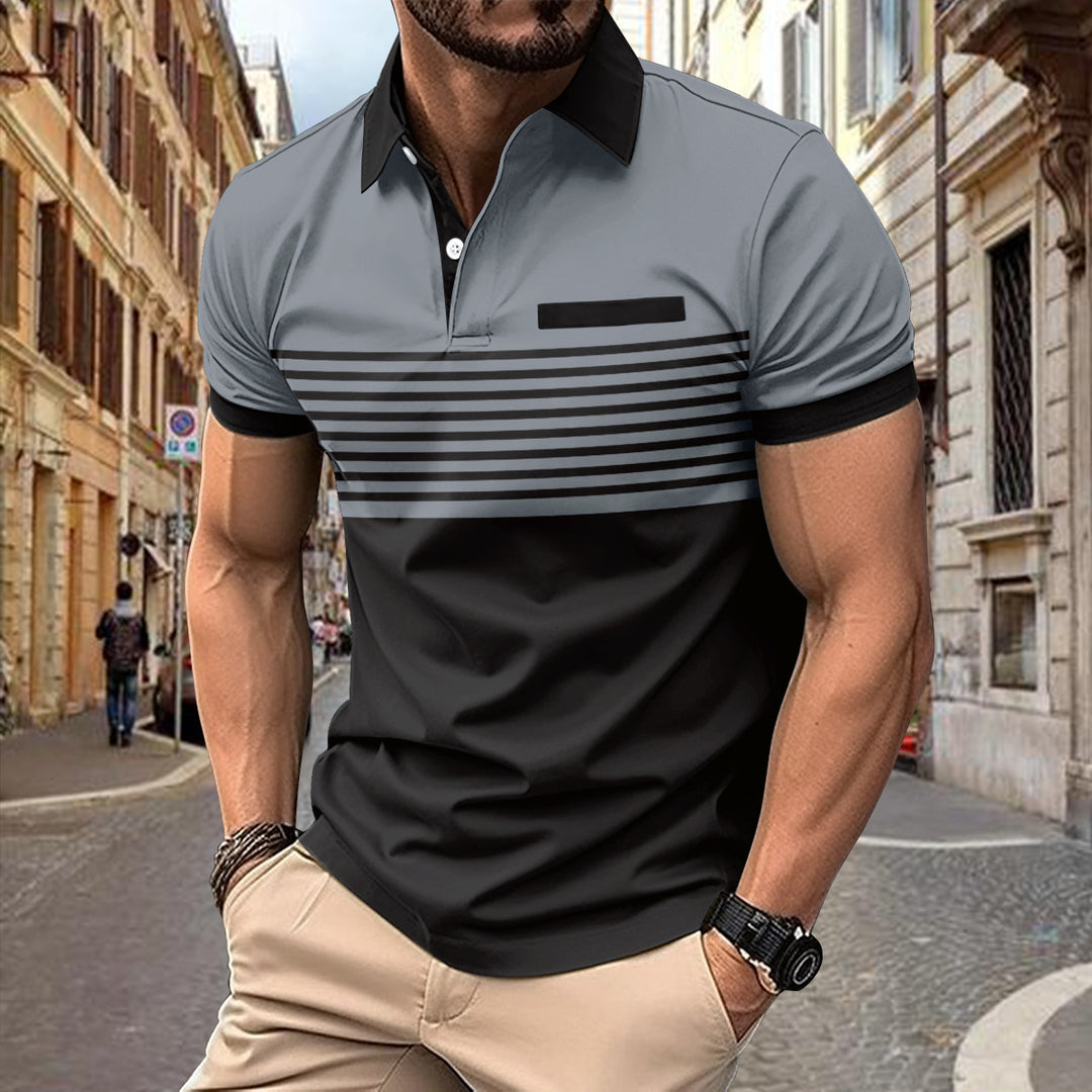 Herrer Poloshirt med struktureret stribemønster og moderne krave Stilla