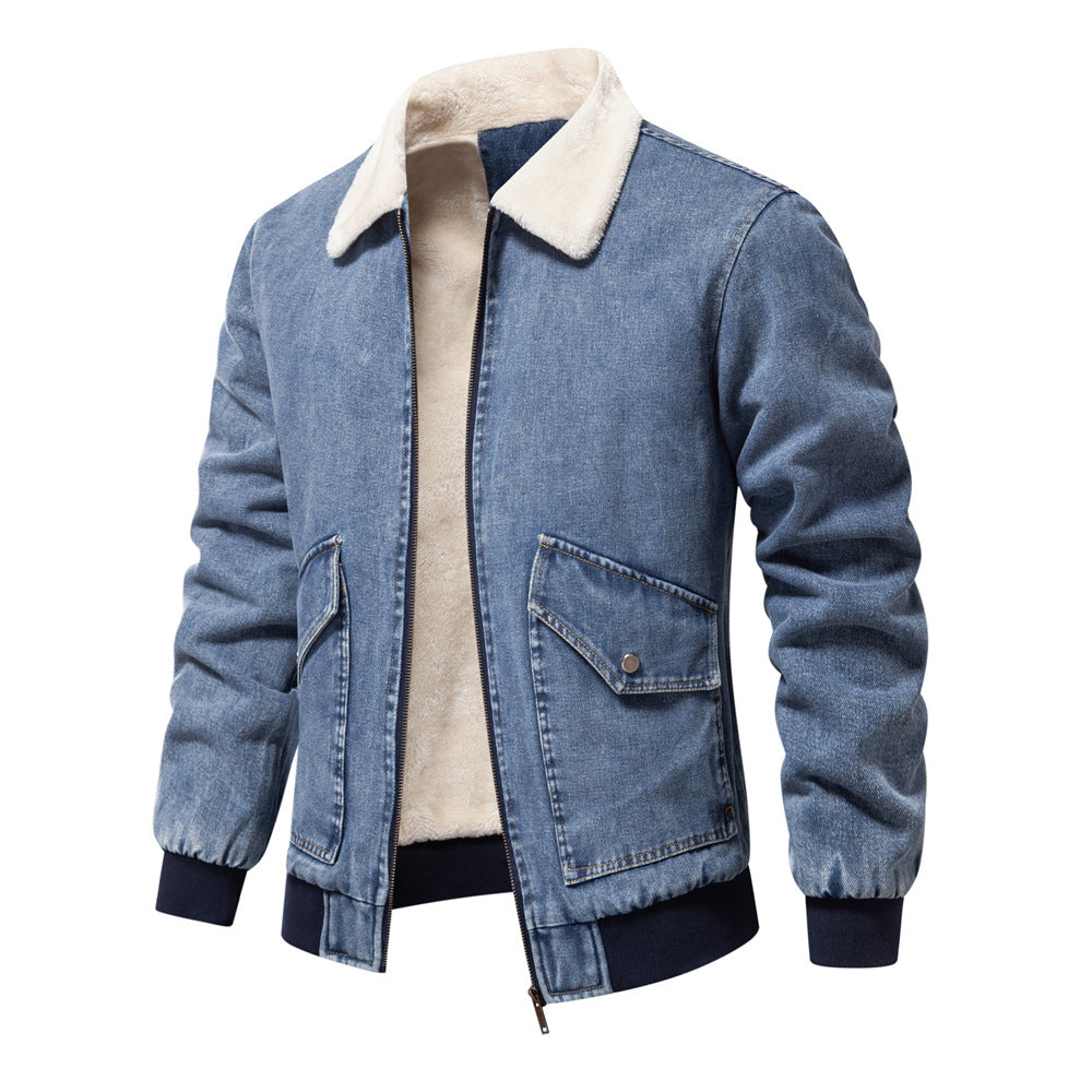 Herrer denimjakke med varmt kunstpelskrave og praktiske lommer Stilla