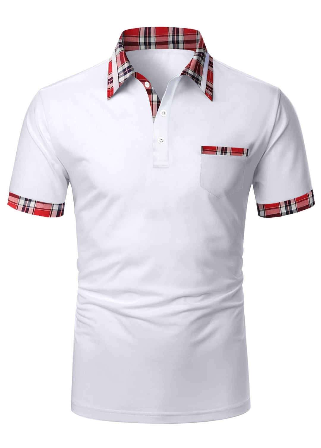 Herrer Poloshirt med moderne ternet detalje og praktisk brystlomme Stilla
