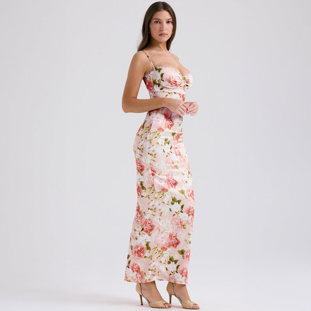 Damer Elegant figursyet Maxikjole med blomsterdesign Skovae