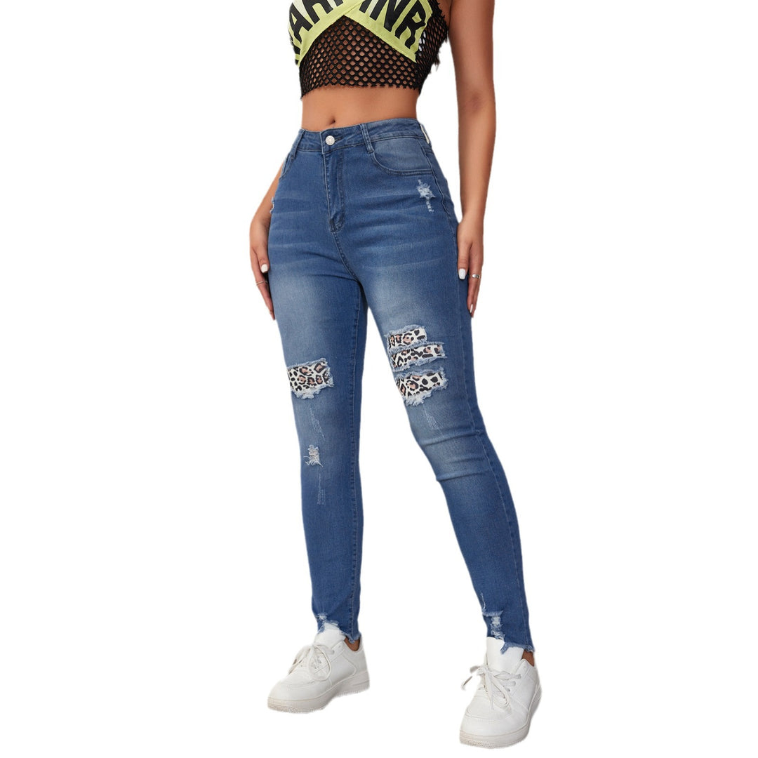 Dame Skinny Jeans med moderigtige Ripped-detaljer og unikke dyremønster-applikationer Stilla
