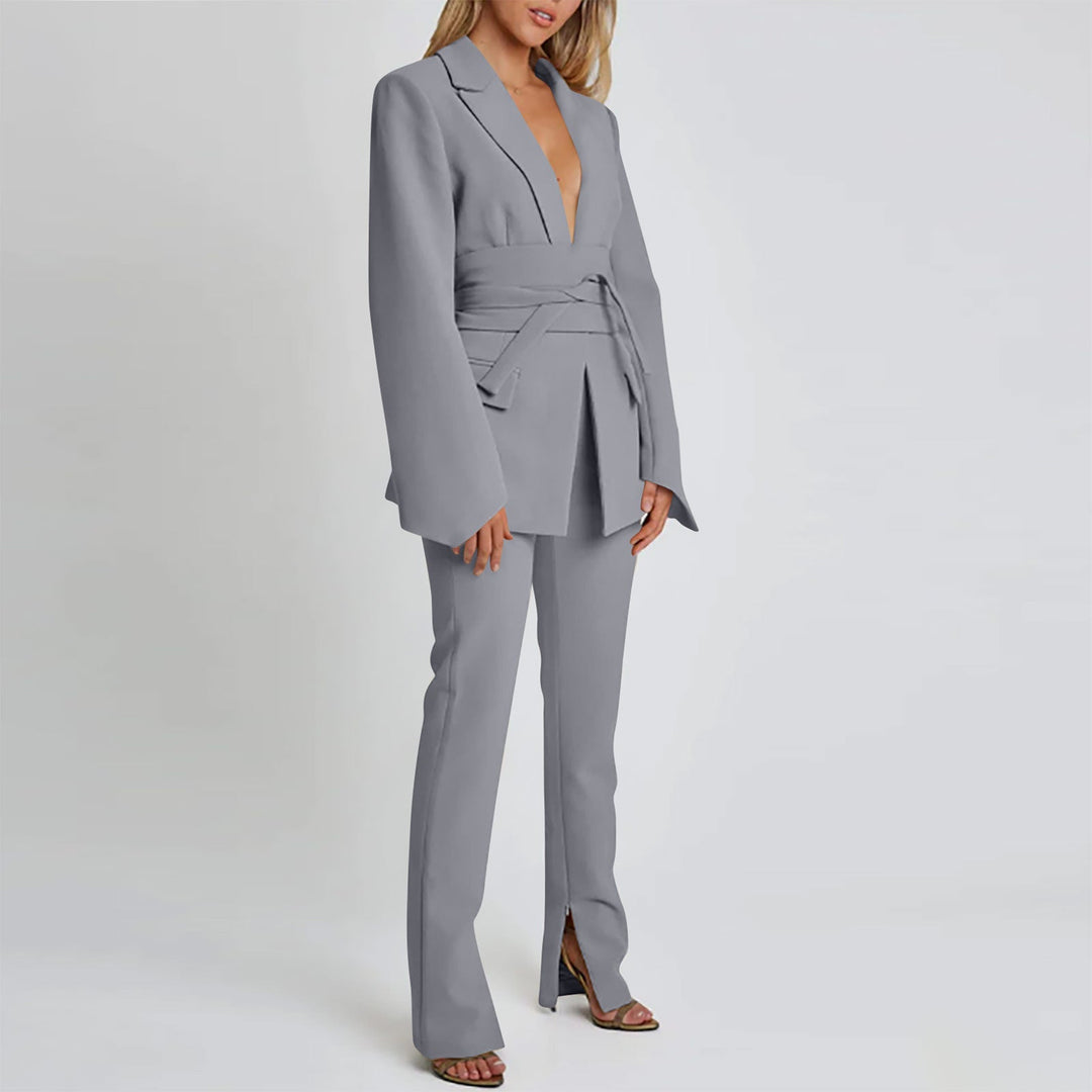 Stilla | Blazer Longline Skræddersyet Fit Selvbinder Talje Revers Lommer