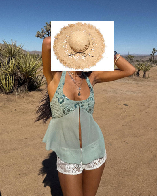 Dame Trendy Strandtop med gennemsigtig stof og spids Stilla