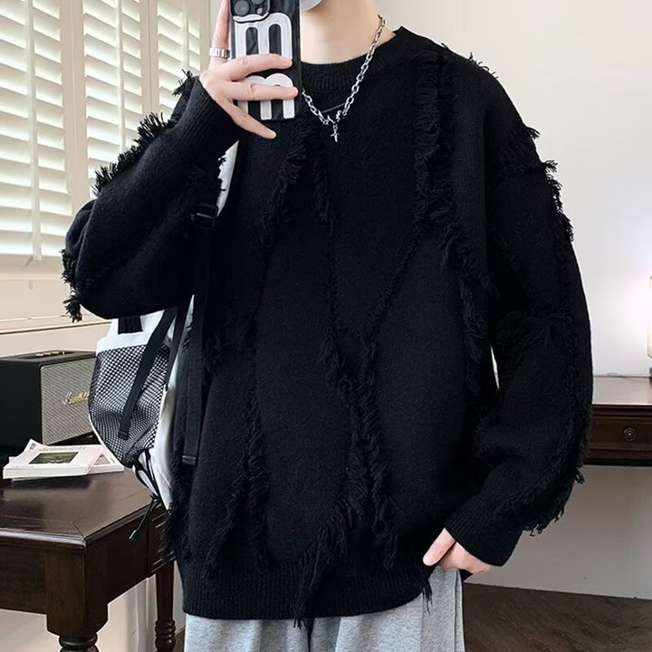 Dame hyggelig strikpullover med trendy frynser og unikke strikdetaljer Stilla