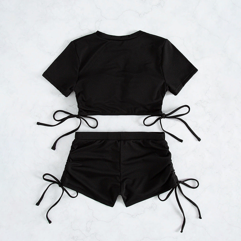 Dame Mode Ribbede Crop-Top og højhåndet Shorts-Sæt Stilla