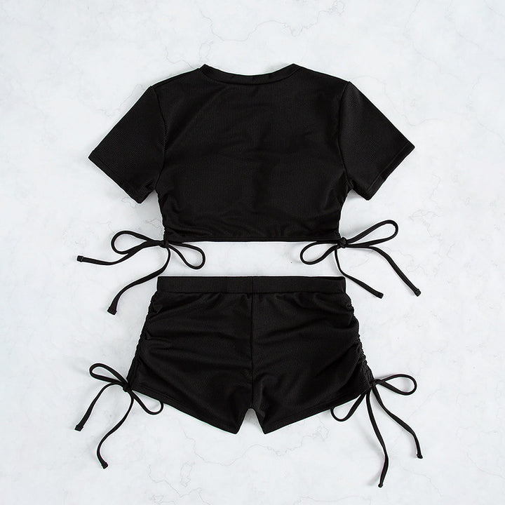 Dame Mode Ribbede Crop-Top og højhåndet Shorts-Sæt Stilla