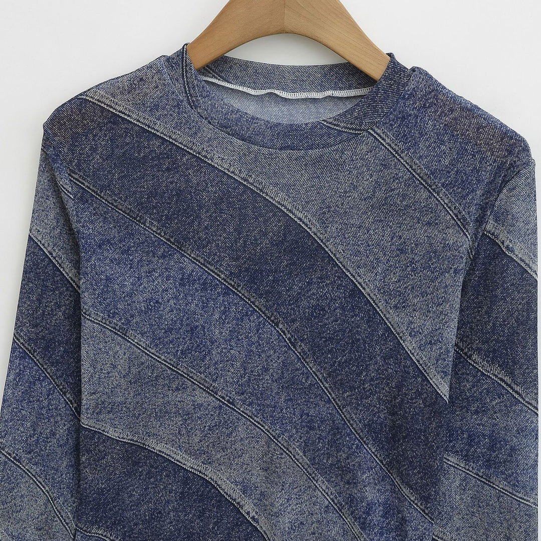 Dame Langærmet skjorte med modet Denim-design og raffinerede diagonale mønstre Stilla