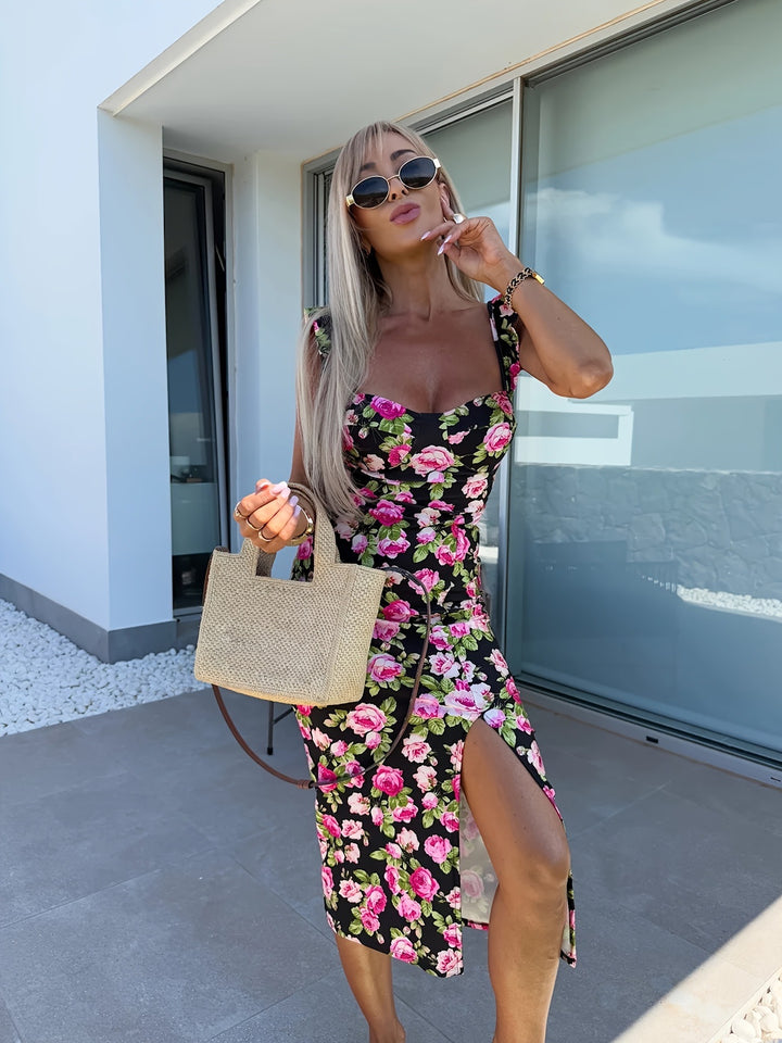 Dame blomsterprint midi kjole Stilla