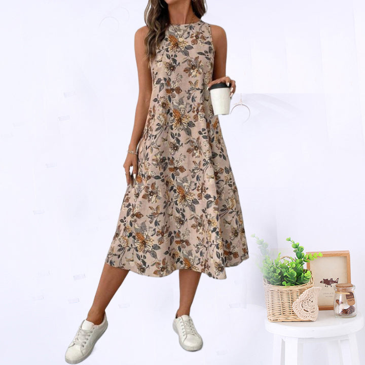 Dame Floral Print Midi Kjole med Sidelommer Stilla