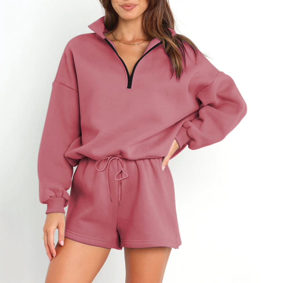 Damer casual sweater med halv høj krave og shorts Stilla