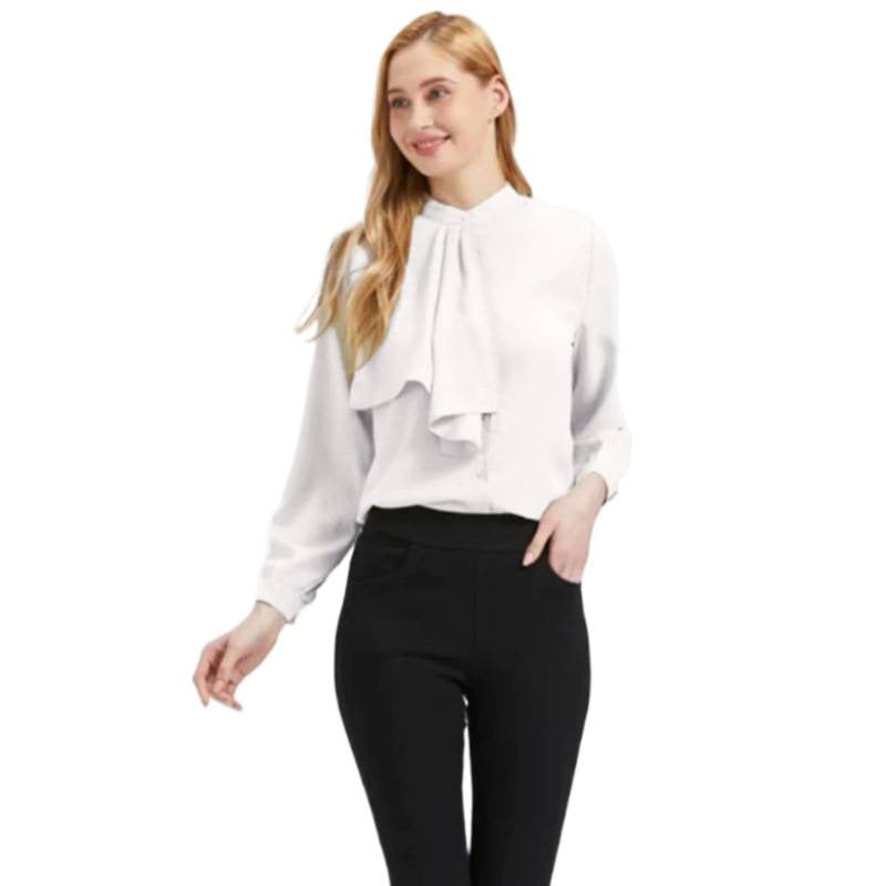 Damebluse med elegante flæse detaljer og krave Skovae