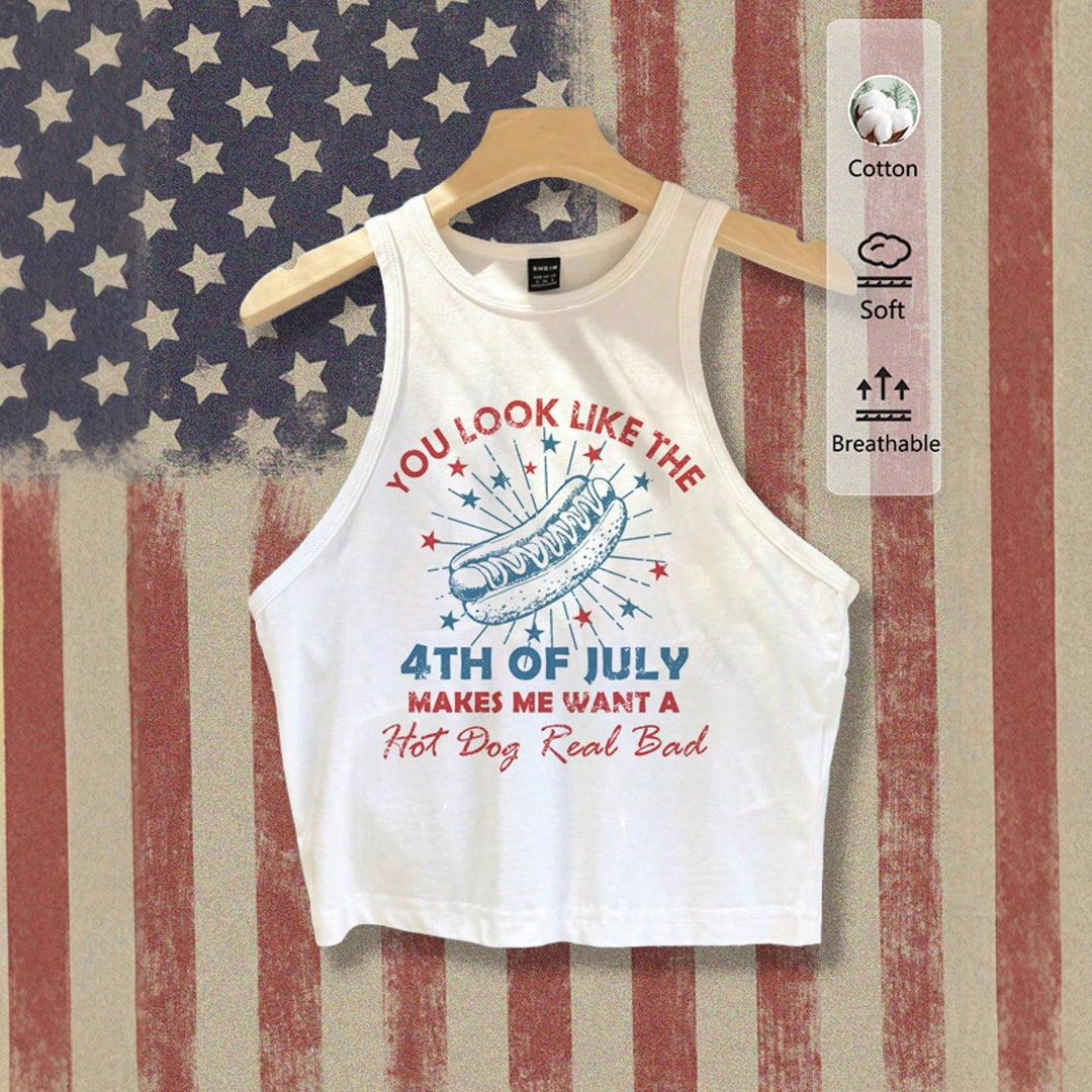 Dame Cropped Tanktop med kreativ tekst og livligt design Skovae