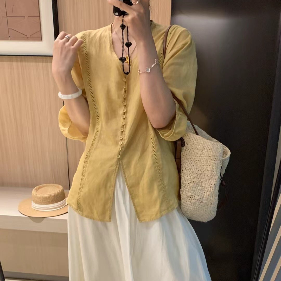 Femme Afslappet Fit Knap-Down Linen Bluse Stilla