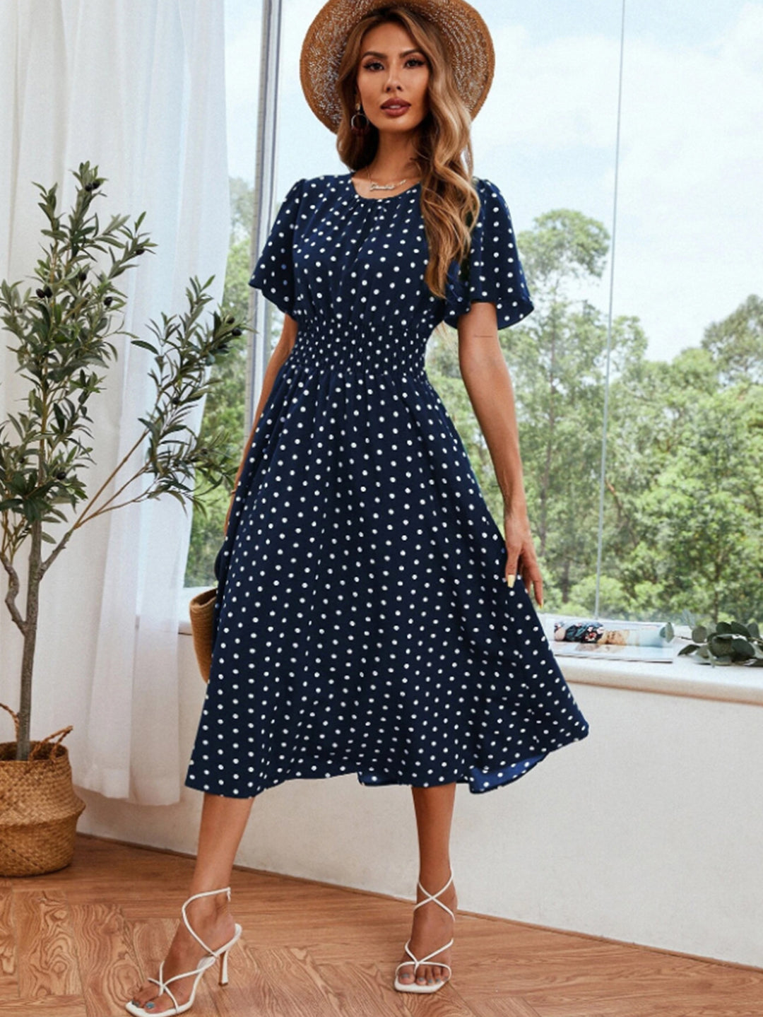 Dame Polka-Dots Maxikjole med elastisk talje Stilla