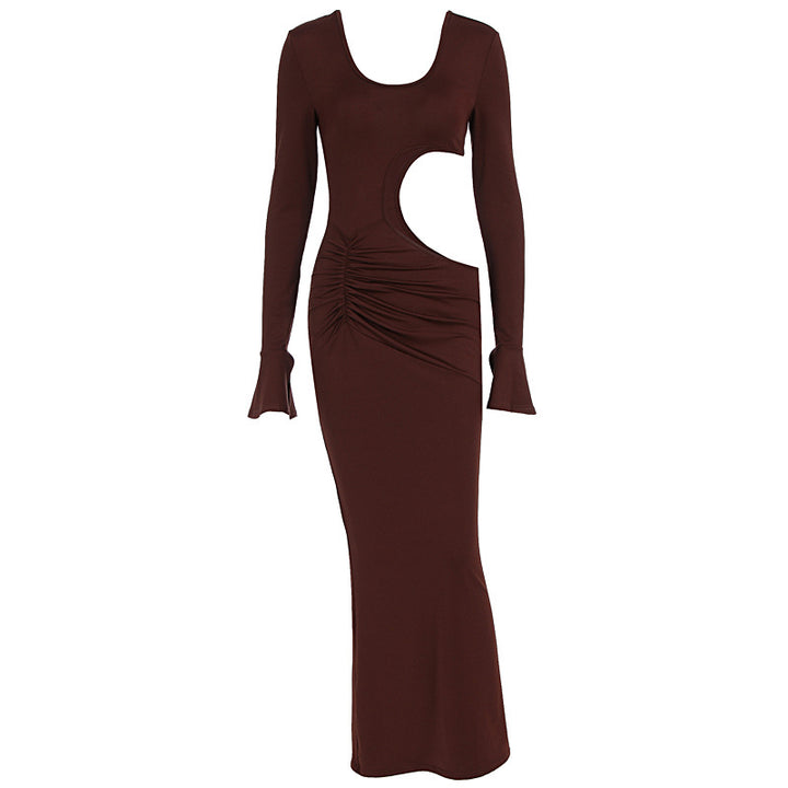 Dame elegant Maxi-kjole med asymmetrisk cut-out og rynker Skovae