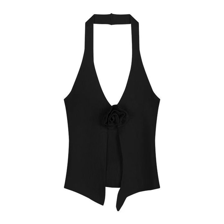 Damer Stilfuld Halter-nakbånd top med floral accent Stilla