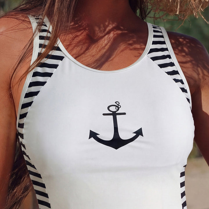 Dame sportshirt med høj talje og maritimt design Skovae