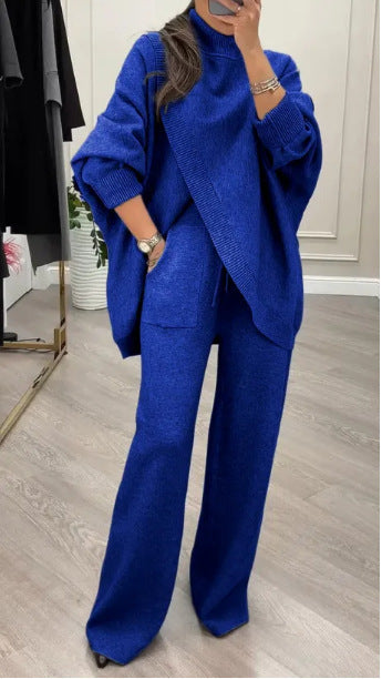 Kvinders Cozy Knit Ensemble med Oversized Sweatshirt og Bred Ben Bukser Stilla