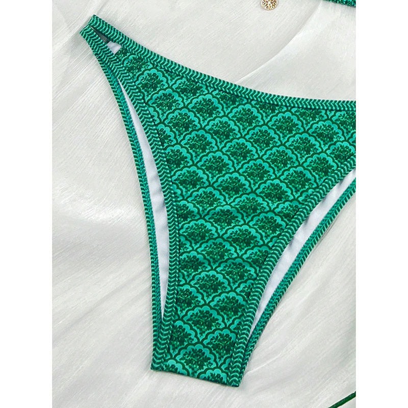 Dame triangulær bikini med luksuriøst blomstermønster og justerbare stropper Skovae