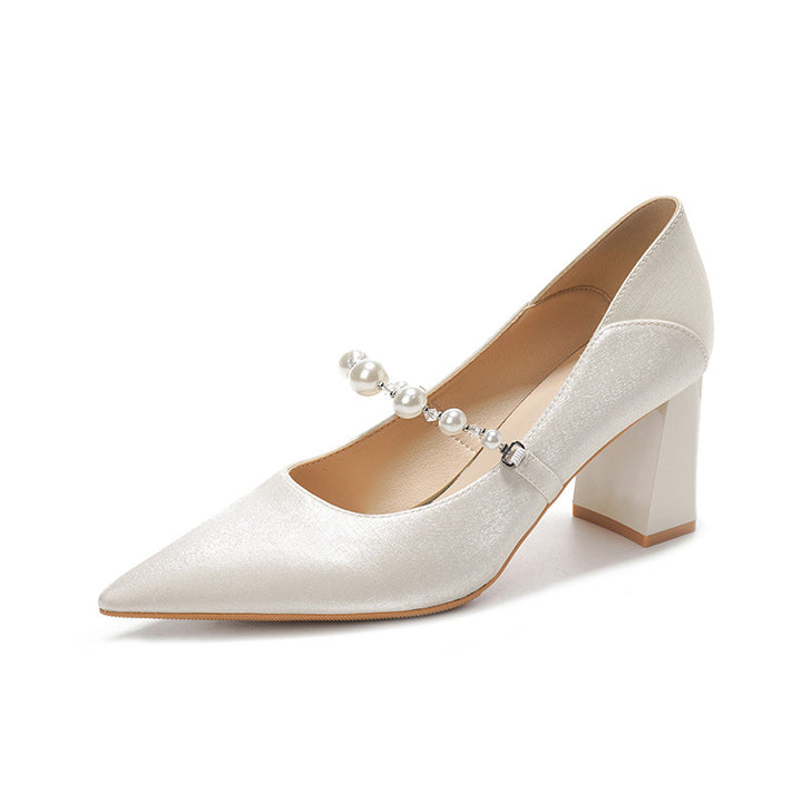 Dame elegant spids blokhæls pumps med perleaccent-detail Stilla