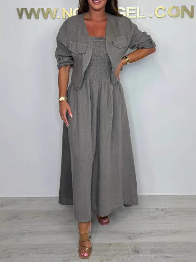 Dame sommerligt maxikjole med matchende jakke i minimalistisk design Stilla