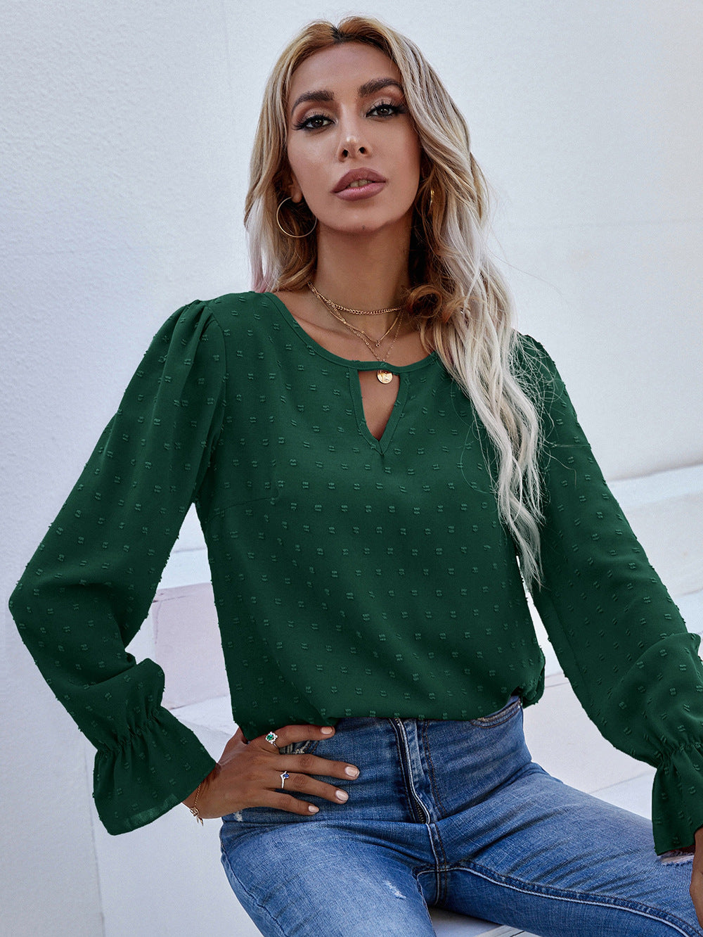 Dame Elegant Bluse med strukturerede Pufærmer og Byvenligt Design Stilla