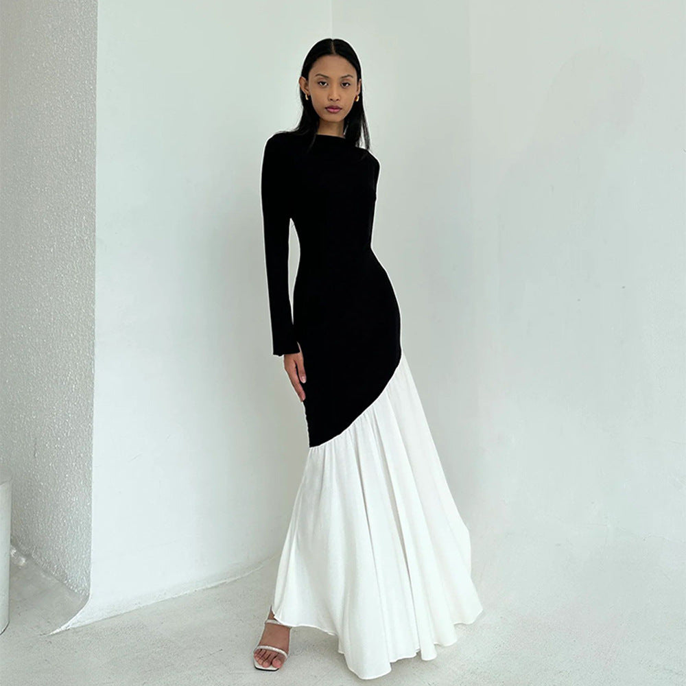Damer Elegante asymmetrisk maxikjole med lange ærmer og flydende drapering Stilla