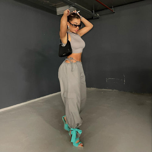 Dame Cropped Athletic Tanktop med justerbart knudedetalje Stilla
