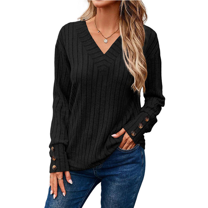 Dame sweater med V-hals og knapdetaljer Stiila