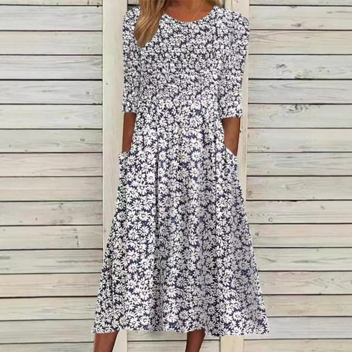 Dame midi-kjole med blomsterdesign og lommer Stilla
