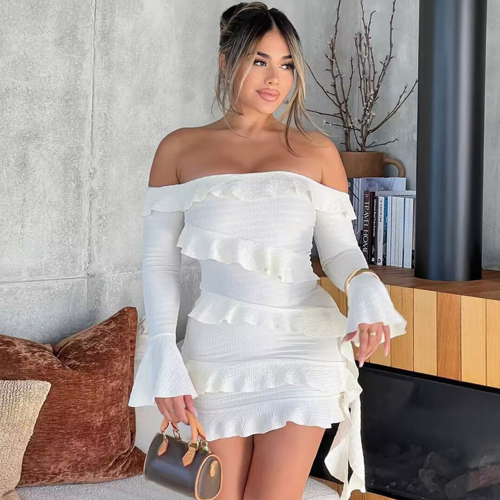 Dame Off-Shoulder Minikjole med rynkedetaljer og elegant snit Stilla