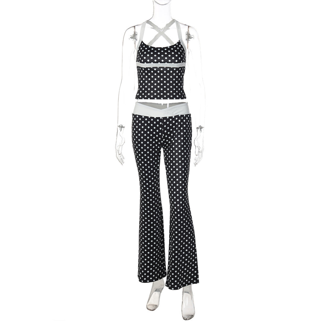 Dame pletteret sportdragt med cropped top og flared bukser Skovae