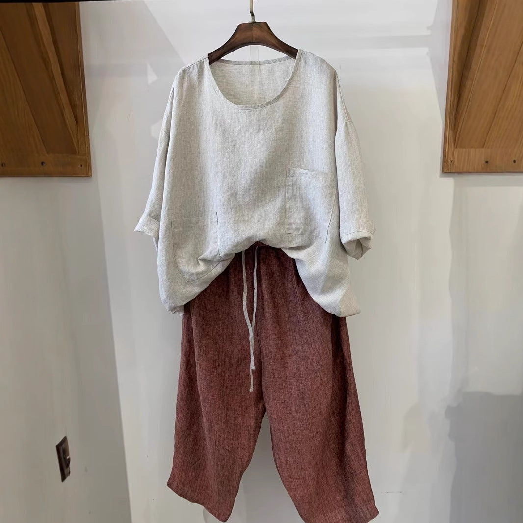 Dame Relaxed Fit Linned Tunika med påsatte lommer Stilla
